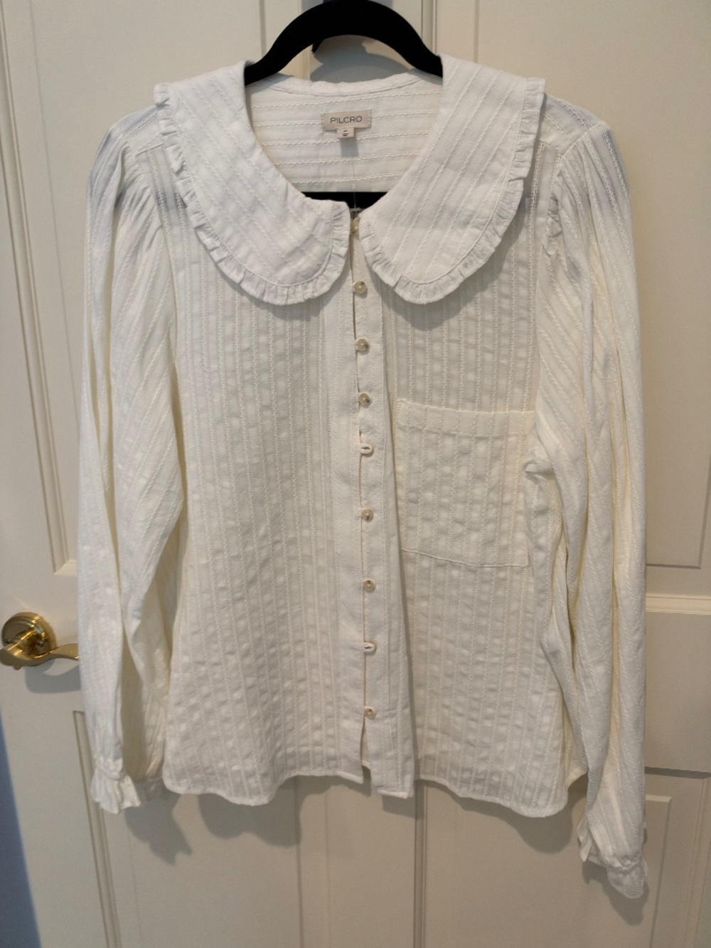 Anthropologie Pilcro White Ruffled Collar Button-Front Blouse | XL | NWT